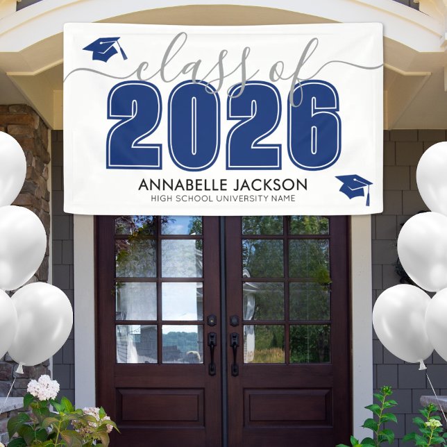 Blaue Abschlussfeier Banner (Simple Class Of 2025 Blue Graduation Party Banner)