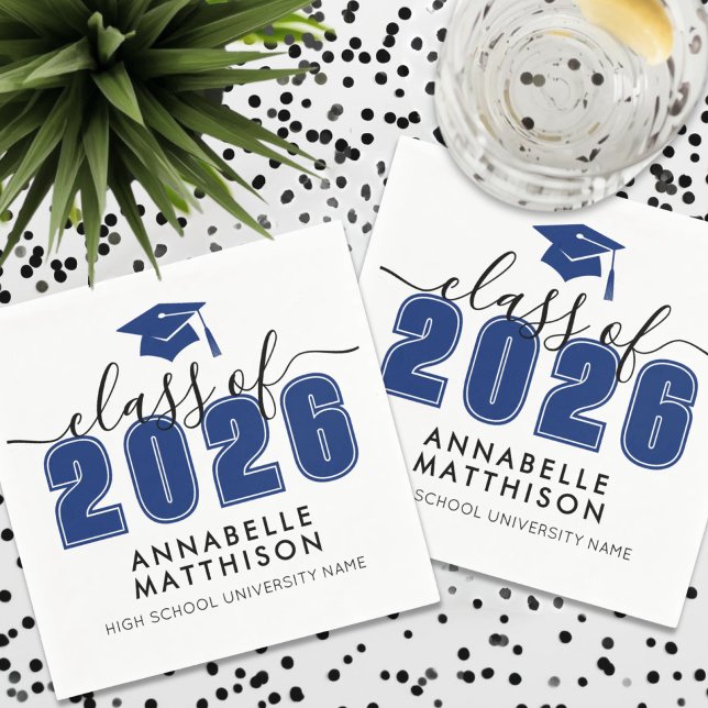 Blaue Abschlussfeier Serviette (Graduate Modern Blue Graduation Napkins)