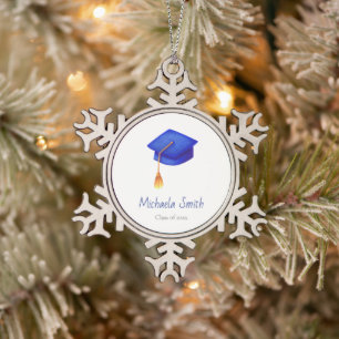 Blaue Abschlusskappe Weihnachten Schneeflocken Zinn-Ornament