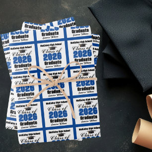 Blaue Abschlussklasse 2026 Individuelle Abschlussf Geschenkpapier Set