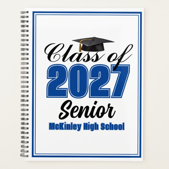 Blaue Abschlussklasse 2027 Senior Custom High Scho Planer (Vorderseite)