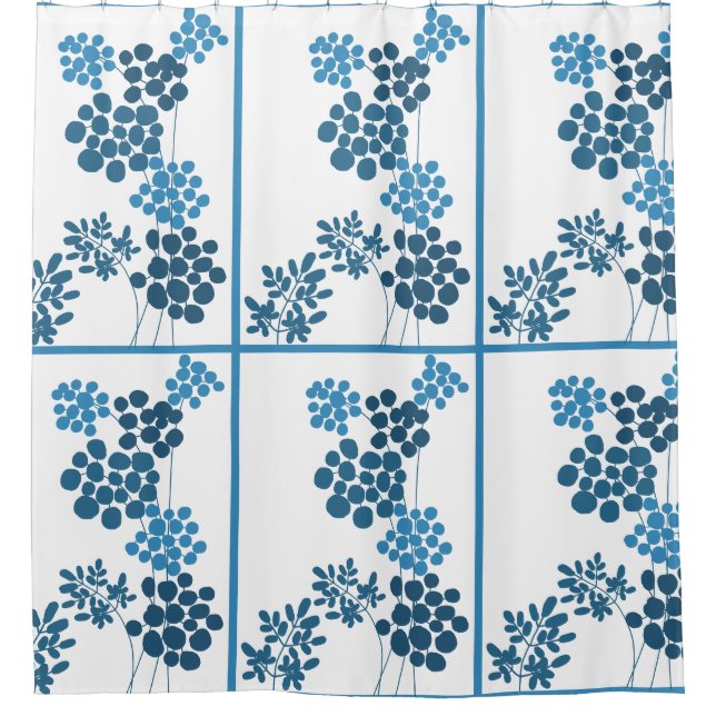 Blaue abstrakte Blumen Duschvorhang (Vorderseite)
