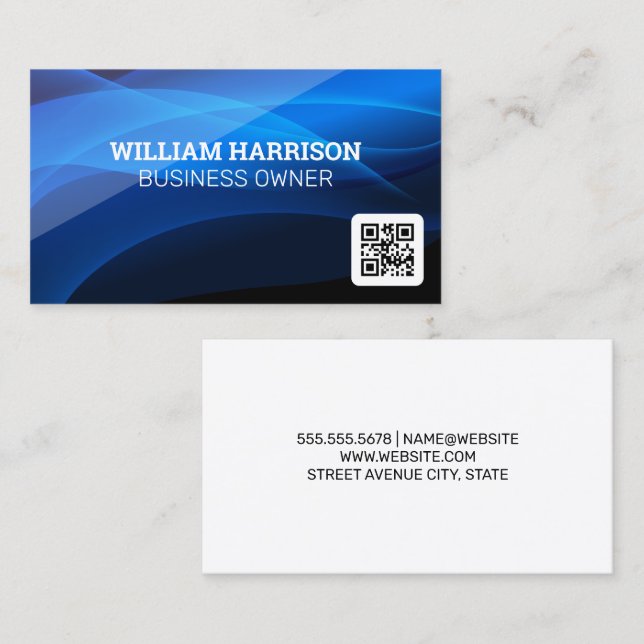 Blaue Abstrakte Formen | QR Code Business Card Visitenkarte (Vorne/Hinten)