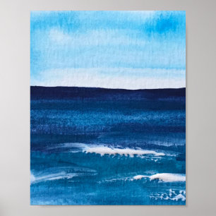 Blaue abstrakte Fun Wasserfarben Kunst Wellen Einz Poster