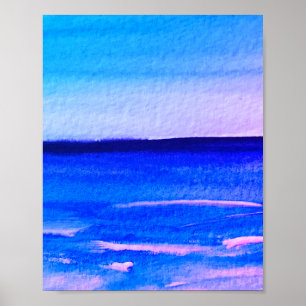 Blaue abstrakte Fun Wasserfarben Kunst Wellen Einz Poster