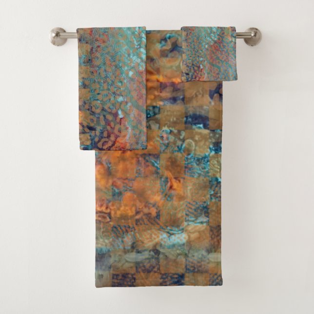  Blaue Abstrakte gemischte Tiere und Zebrahaut Badhandtuch Set (Insitu)