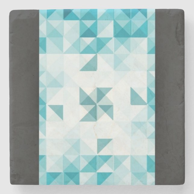 Blaue abstrakte geometrische Hintergrund-Schablone Steinuntersetzer (Vorderseite)