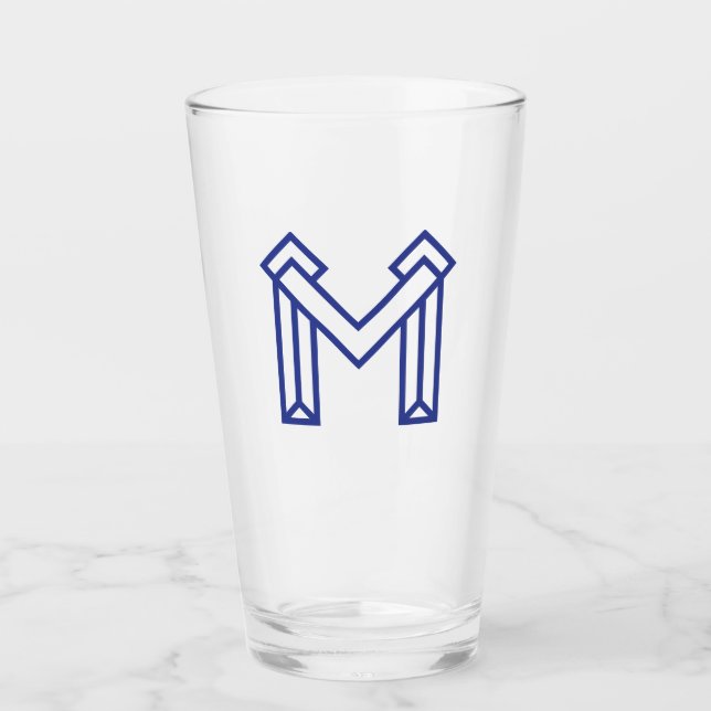 Blaue abstrakte geometrische M  Glas (Vorderseite)