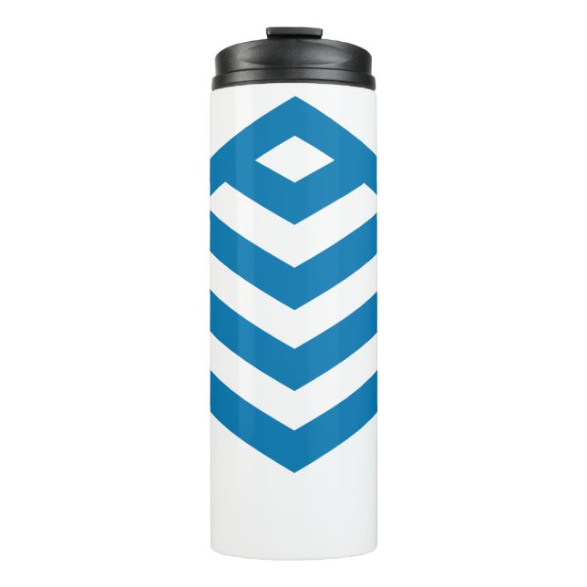 Blaue abstrakte geometrische M  Thermosbecher (Vorderseite)
