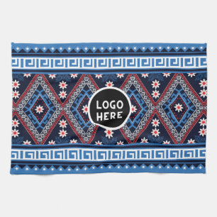 Blaue Abstrakte geometrische Muster mit Logo Geschirrtuch