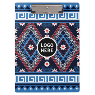 Blaue Abstrakte geometrische Muster mit Logo Klemmbrett