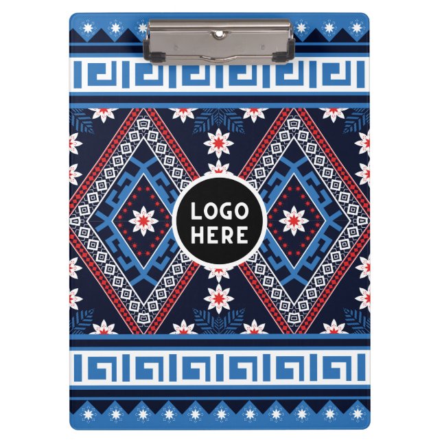 Blaue Abstrakte geometrische Muster mit Logo Klemmbrett (Vorderseite)
