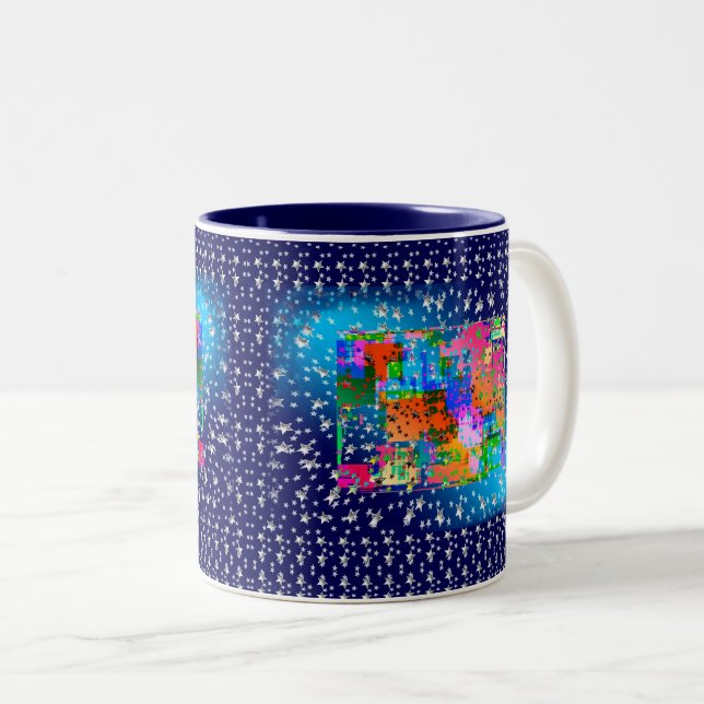 Blaue Abstrakte geometrische Sterne hell Zweifarbige Tasse (VorderseiteRechts)
