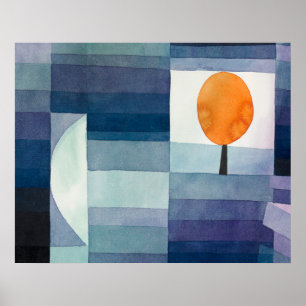 Blaue abstrakte Herbst Paul Klee Aquarell Poster