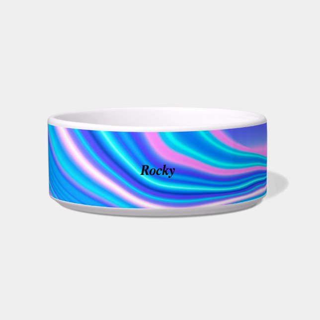 Blaue Abstrakte Keramik Anpassbare Pet Bowl Napf (Vorderseite)