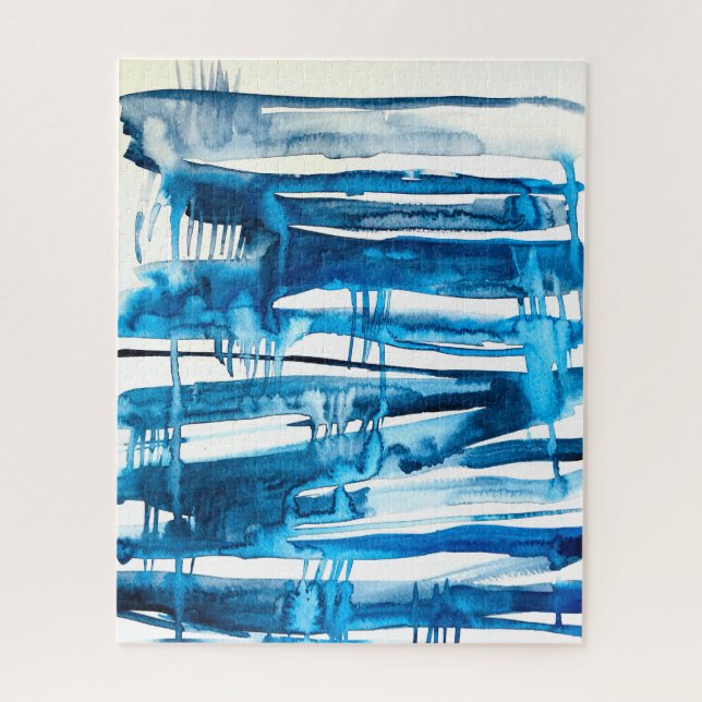 Blaue abstrakte Kunstaquarellbilder Puzzle (Vertikal)