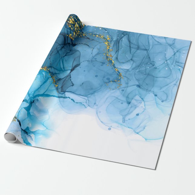 Blaue Abstrakte Marmorplatte Geschenkpapier (Ungerollt)