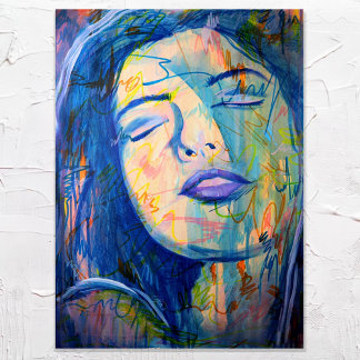 Blaue Abstrakte Realität Frauen Portrait Kunst dru Poster