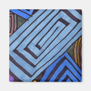 Blaue abstrakte rechteckige ägyptische Spiralkunst Magnet
