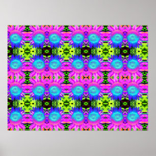 Blaue Abstrakte Sonnenblumen, Mandala-Blume Poster