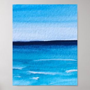 Blaue abstrakte Spaß-Wasserfarben-Kunstwellen Einz Poster