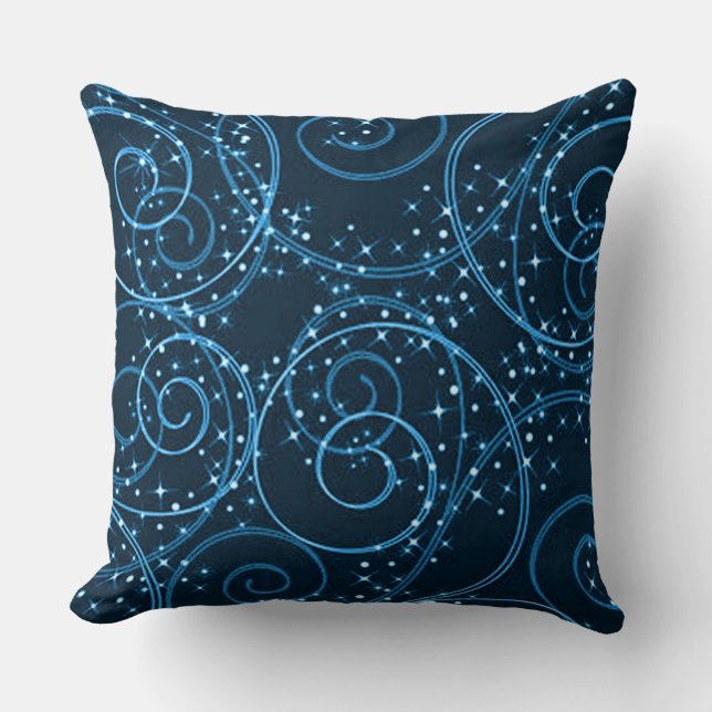 Blaue Abstrakte Twinkling Stars Swirl Kissen Kisse (Vorderseite)