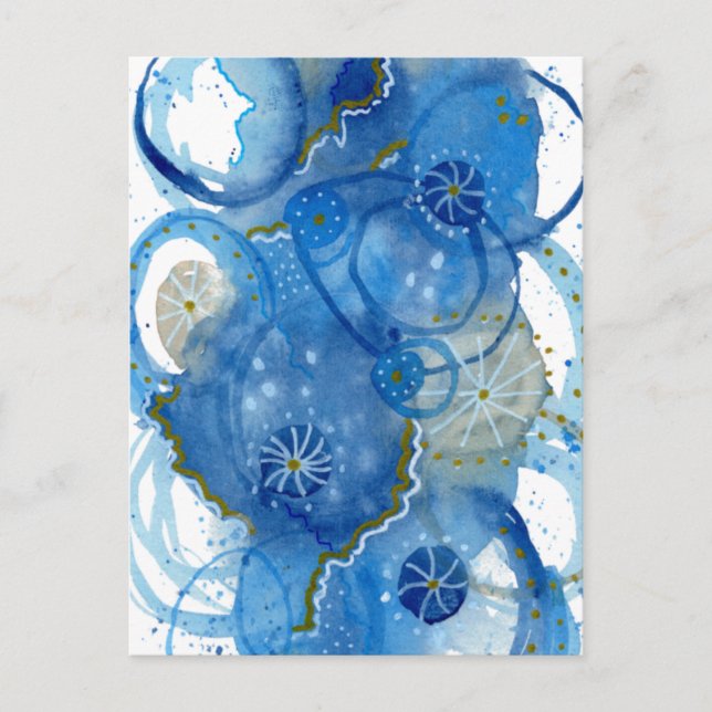Blaue Abstrakte Wasserfarbe Doodle Postkarte (Vorderseite)
