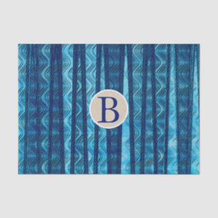 Blaue abstrakte Wellen Vintage-Strand-Monogramm In Seidenpapier