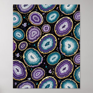 Blaue Achat-Geode Gold Kunstposter Poster