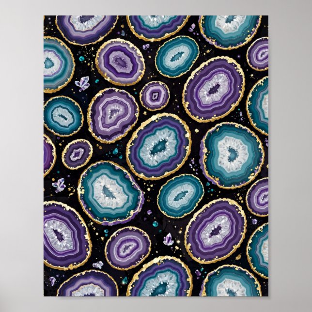 Blaue Achat-Geode Gold Kunstposter Poster (Vorne)