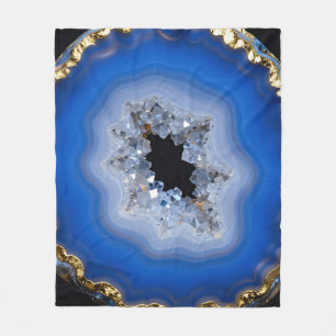Blaue Achat-Geode Goldrand Kristall-Kunst Fleecedecke