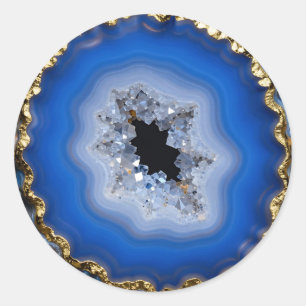 Blaue Achat-Geode mit goldenem Rand Kristall-Kunst Runder Aufkleber