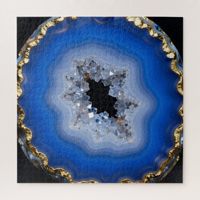 Blaue Achat-Geode mit Goldrand Kristall-Kunst Puzzle (Vertikal)