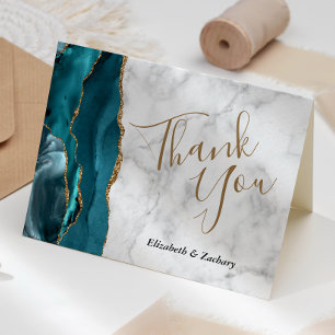 Blaue Achat-Gold-Grau-Marmor-Hochzeit Danke Karte