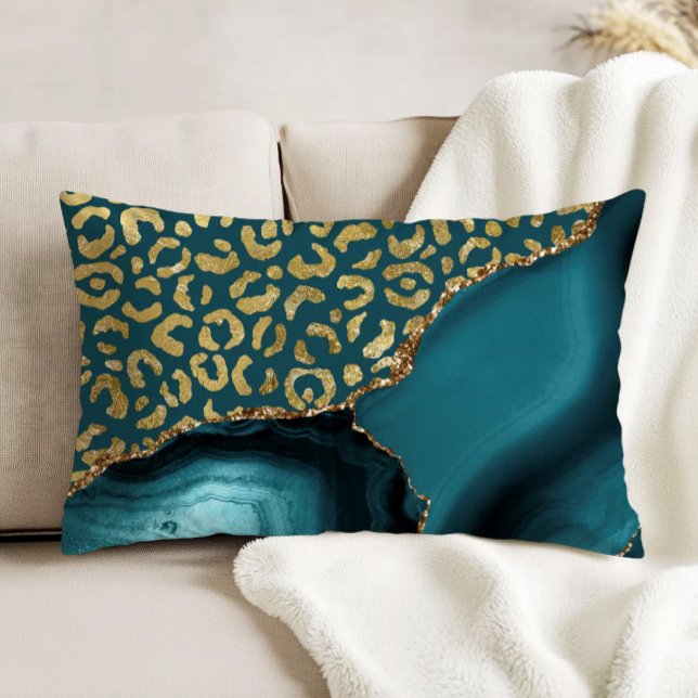 Blaue Achat-Gold-Leopardenflecken Dekokissen (Von Creator hochgeladen)