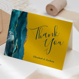 Blaue Achat-Gold-Senfgelbe Hochzeits-Dankeskarten Karte