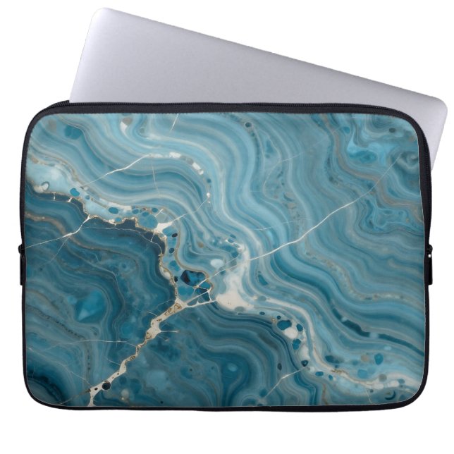 Blaue Achat-Goldader-Marmor Laptopschutzhülle (Vorderseite)