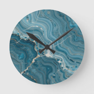 Blaue Achat-Goldader-Marmor Runde Wanduhr