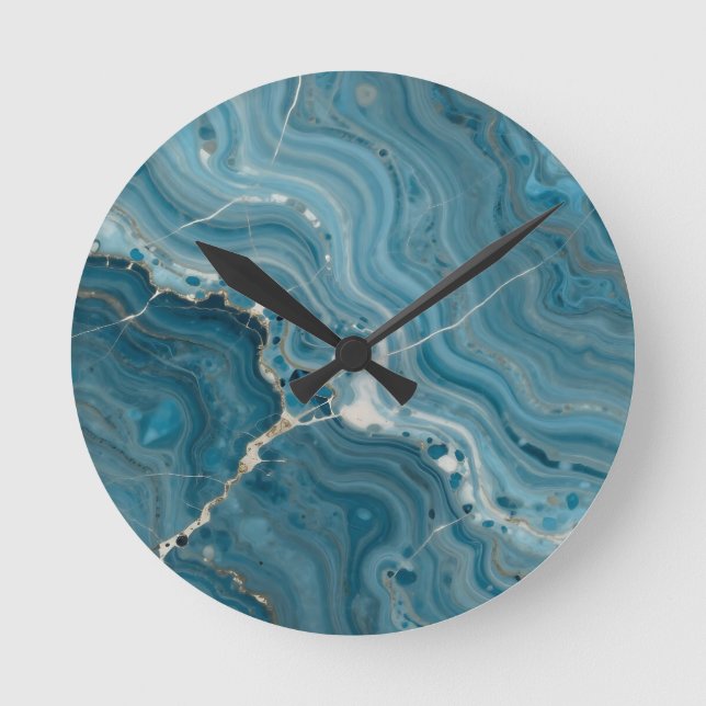 Blaue Achat-Goldader-Marmor Runde Wanduhr (Vorderseite)