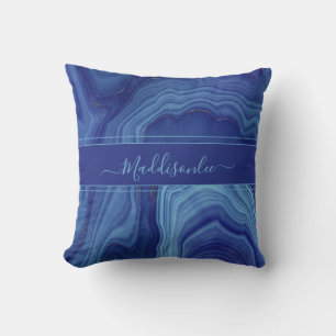 Blaue Achat-Marmor-Monogramm-Name Kissen