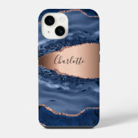 Blaue Achat-Marmor-Roségold-Namensschrift