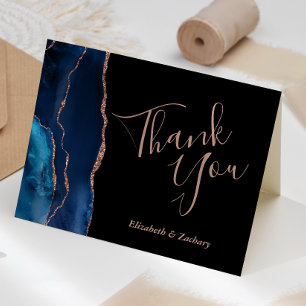 Blaue Achat-Roségold-Dunkle Hochzeit-Dankeskarten Karte