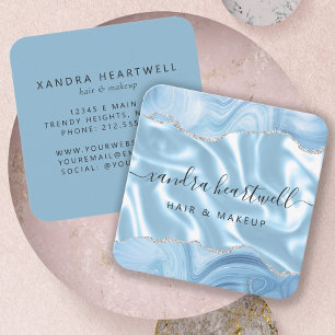 Blaue Achat-Silber-Glitter-Luxus abgerundete Ecken Quadratische Visitenkarte
