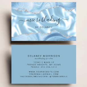 Blaue Achat-Silber-Glitter-Luxus-Microblading Visitenkarte