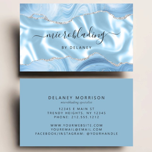 Blaue Achat-Silber-Glitter-Luxus-Microblading Visitenkarte (Von Creator hochgeladen)