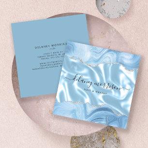 Blaue Achat-Silber-Glitter-Luxus Quadratische Visitenkarte