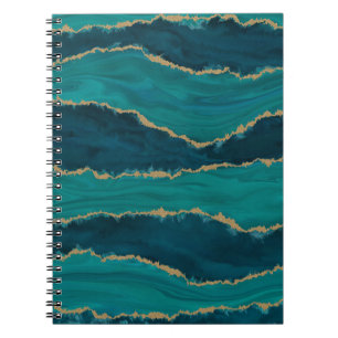 Blaue Achatwellen – Abstrakter Marmor mit Gold Notizblock