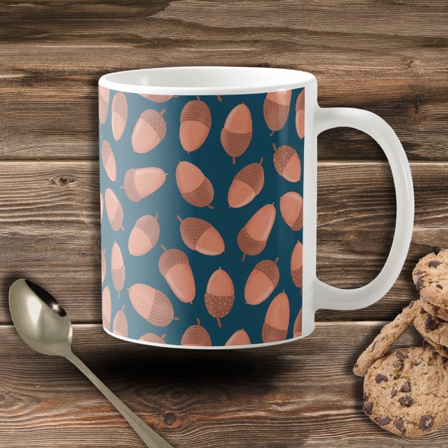 Blaue Acorn-Muster Kaffeetasse (Acorn mug, great for Fall, Autumn hot chocolate and coffee lovers. )