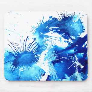 Blaue Acryltinten Florale seltsame abstrakte Maler Mousepad