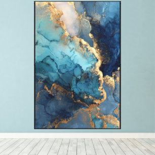 Blaue Adern: Blaue und goldene Marmor-Abstraktion Leinwanddruck